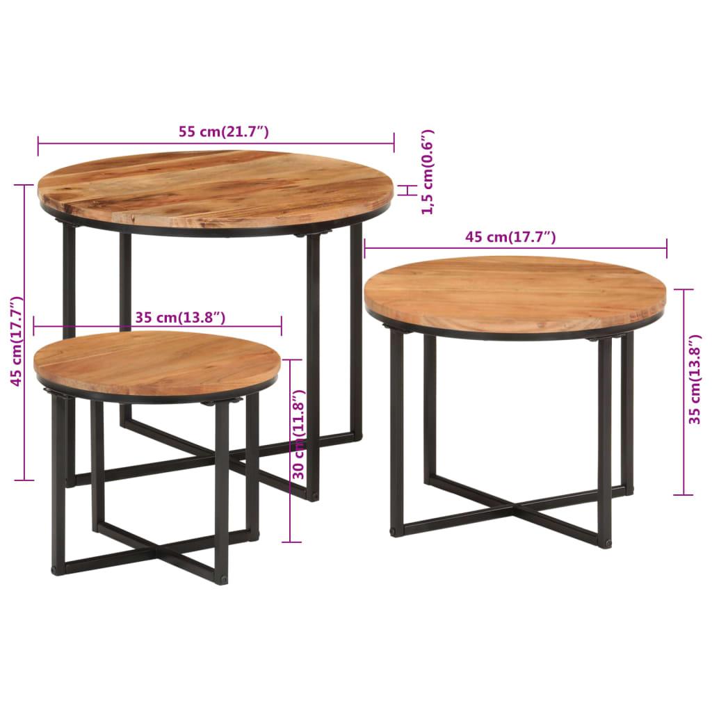 Nesting Tables Set of 3 Solid Acacia Wood and Iron