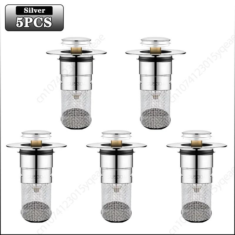 1-20PCS Universal Sink Drain Stopper Stainless Steel Easy Install Pop Up Strainer Anti Odor Anti Clog Bathroom Basin Filter