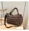 Winter casual lazy wind foreign style portable wide shoulder strap messenger bag women's space cotton embroidery thread large capacity solid color