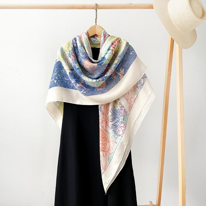 

Spring and summer thin imitation cotton and linen shawl, travel photo color printed scarf, air-conditioned room 135 square scarves 135*135