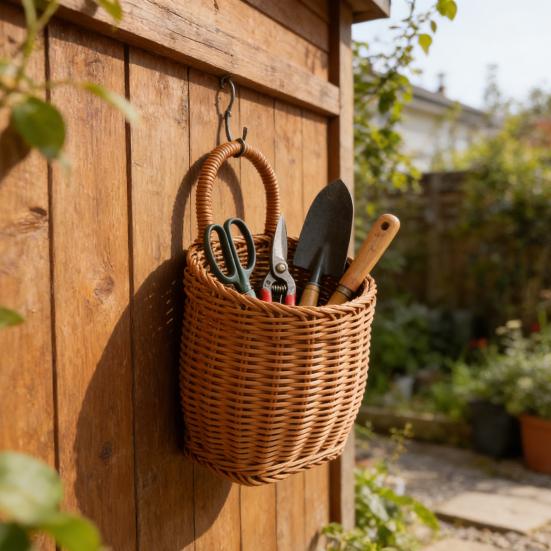 Handwoven Storage Basket Boho Hanging Basket with Handle Rustic Storage Basket for Flowers Fruits Vegetables Kitchen Produce