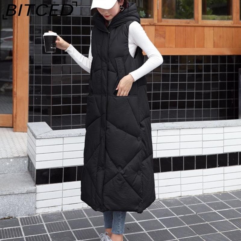 BITCED Down-Filled Quilted Waistcoat for Women - Mid-Length Autumn/Winter Thickened Waistcoat - Knee-Length Outerwear