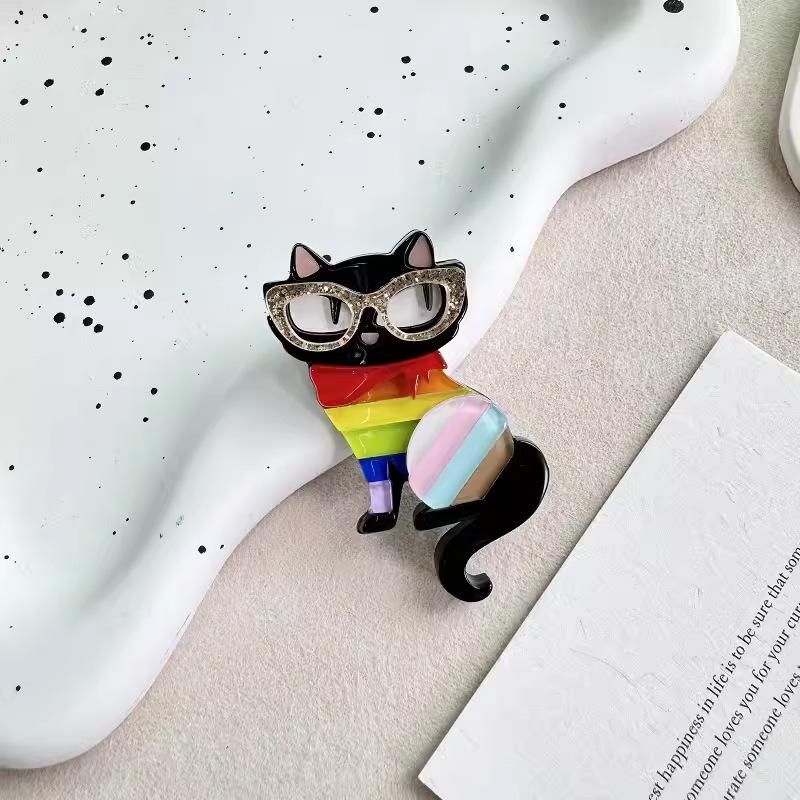 Cartoon Trendy Cool Eyes Small Black Cat Brooch Acrylic Fashion Personality New Trend Niche Accessories Animal Versatile