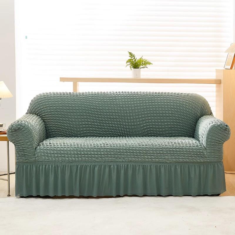 Universal Cream Seersucker Sofa Slipcover - Full Wrap, Four Seasons, One-Piece Protective Cover for Double & Triple Sofas