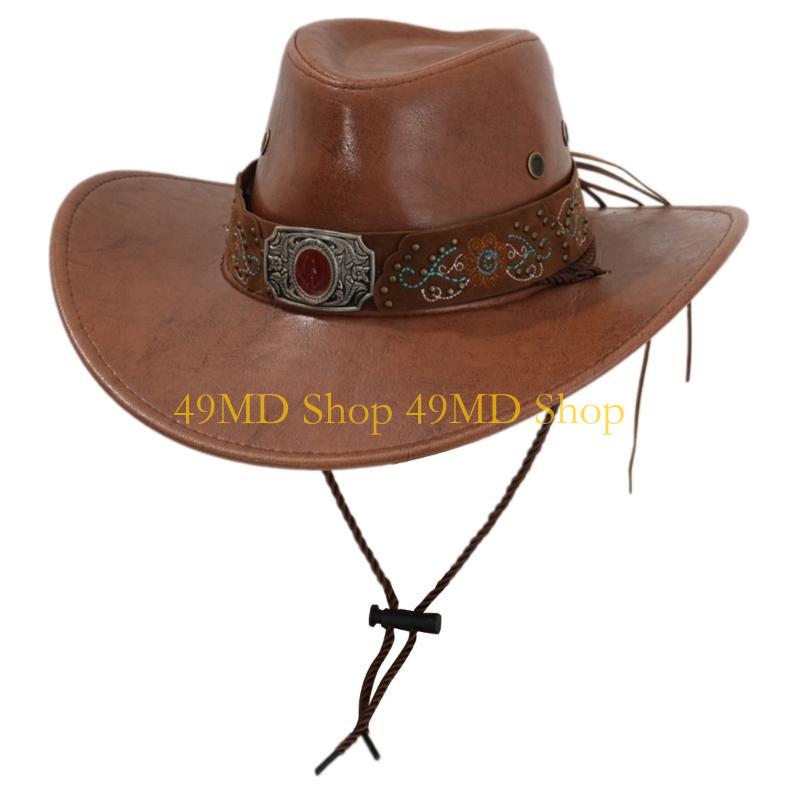 49MD Classical Top Hat Adult Unisex PU Leather Hat Masquerades Equestrian Hat for Men