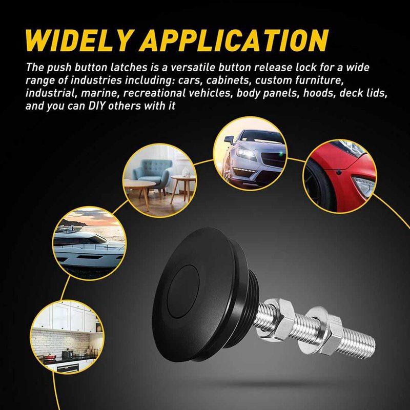 Powerful 4 PCS Push Button Quick Release Hood Bonnet Pins Lock Clip Car Bumper Latch Kit