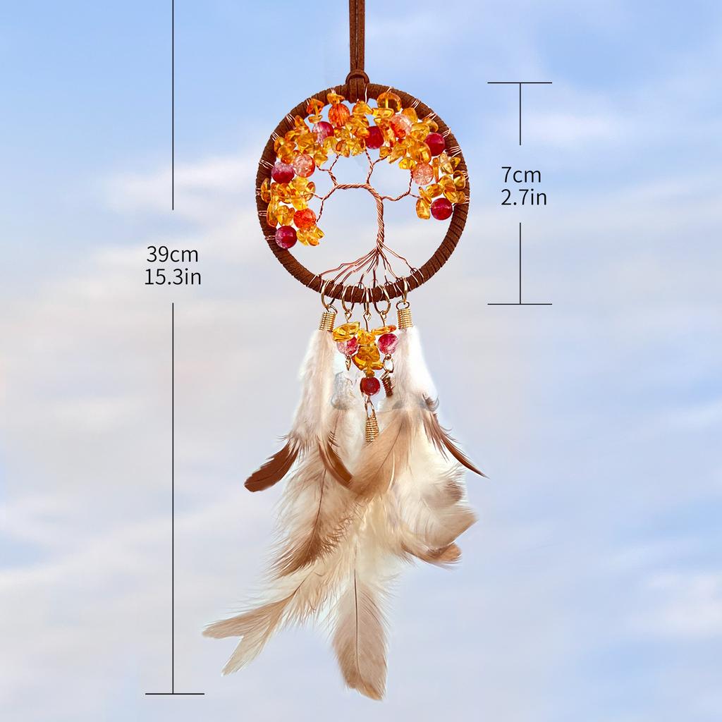 Crystal Stone Car Hangings Handmade Weaving The Tree of Life Feather Dreamcatcher Car Hanging Decorations Trinkets