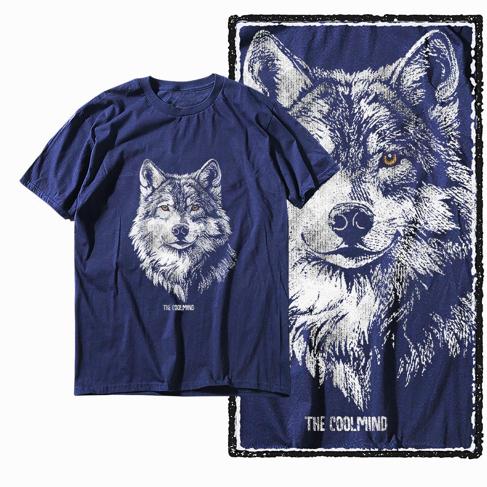 Coolmind MAE 100% Cotton Wolf Printed Exclusive Graphic Men T Shirt Big Size Streetwear Men Tshirt for Men T-shirt Tee Shirts