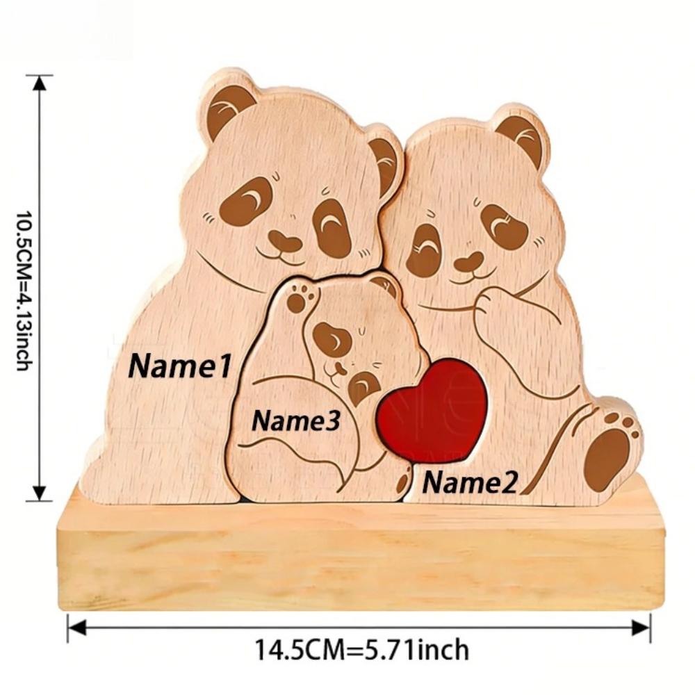 Aangepaste Naam Biedt Ruimte voor 2-5 Namen Rustieke Stijl Houten Panda Beer Gepersonaliseerde Houten Beer Puzzel Woondecoratie Moederdag Cadeaus