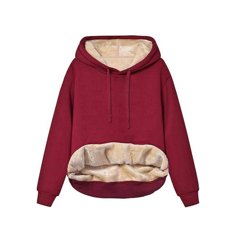Women Fleece Lined Hoodie, Autumn Winter Warm Lamb Sherpa Lined Pocket Long Sleeve Casual Pullover Sweatshirt