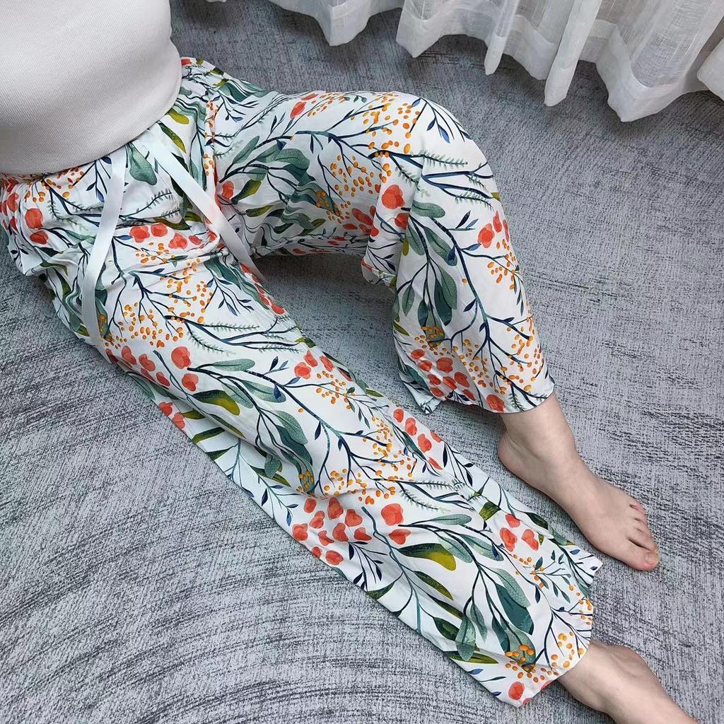 Summer Thin Cotton Rayon Ultra-Light Puff Wide Leg Ankle Pants for Women  Home Pants Plus Size Artificial Cotton Pants
