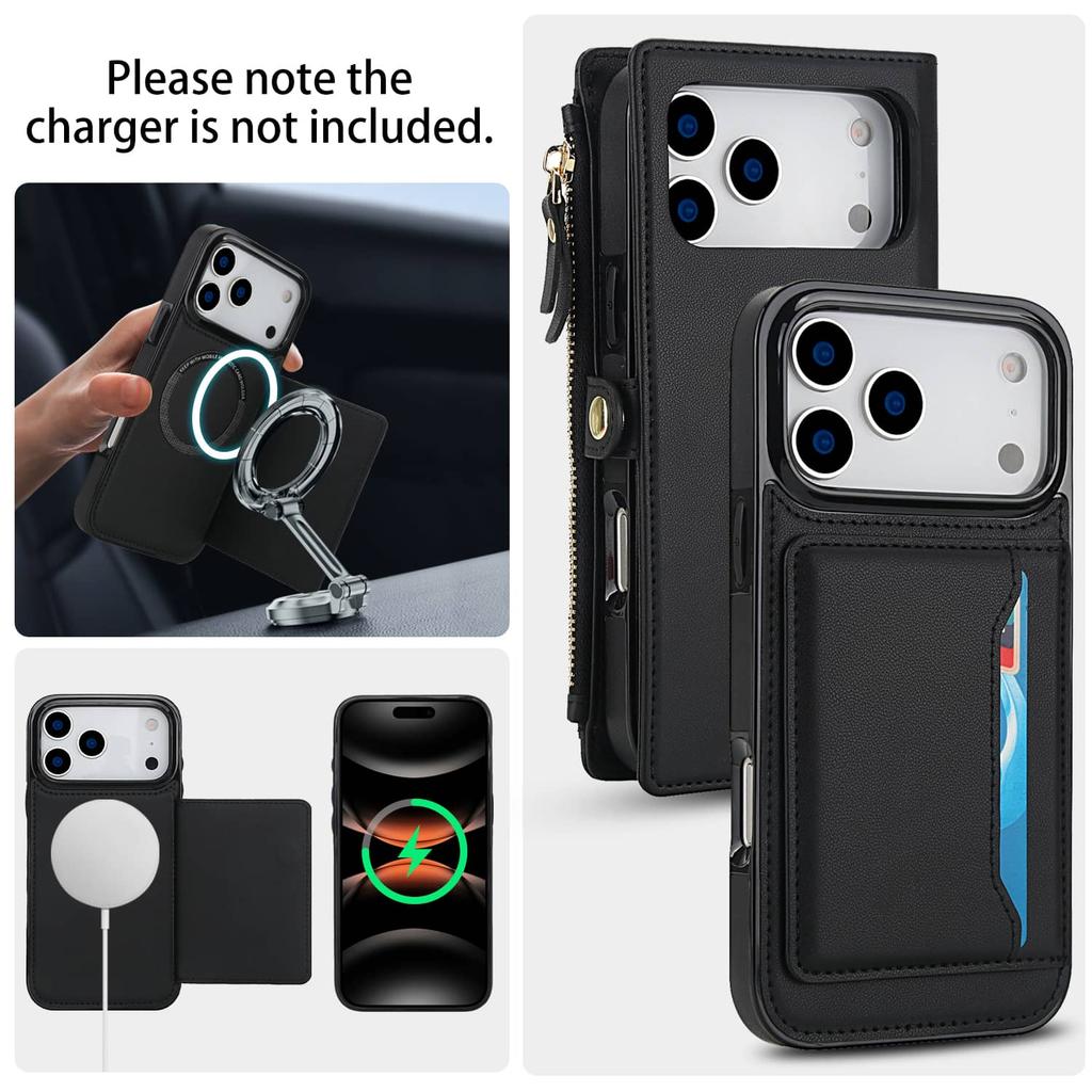 Per Custodia Portafoglio iPhone 17 Pro Max/Air/17 Pro, Porta Carte con Blocco RFID, Cover Magnetica Staccabile per Telefono con Tracolla