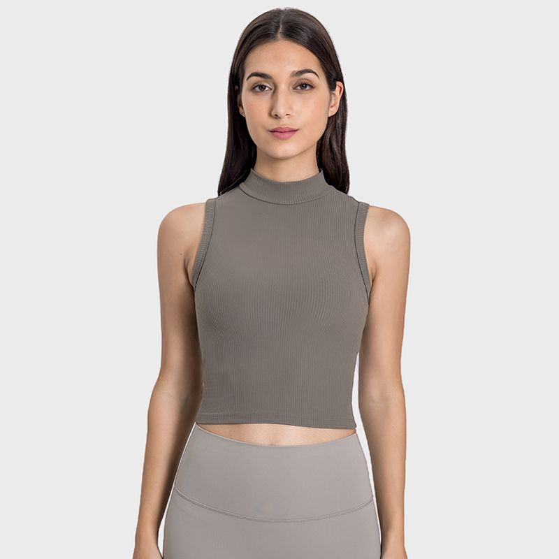 Original Fitness Yoga Wear Tops Women's Quick-Drying Slim Fit Fashion Tape Pilates Training Wear Turtleneck Sleeveless Vest