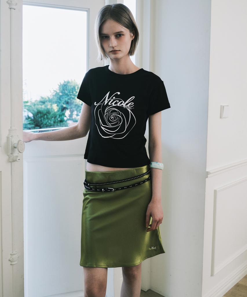 Nigaennikol Satin Flare Midi Skirt_Olive
