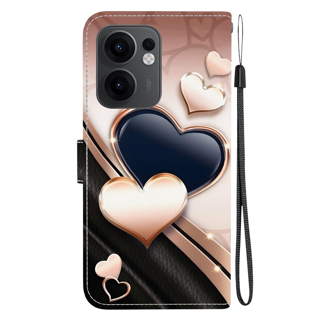 Handmade PU Leather Flip Case for Oppo Reno13 F/Reno13 F 4G Anti-Slip Shockproof Cover with Wrist Strap & Heart/Rose Cat Designs