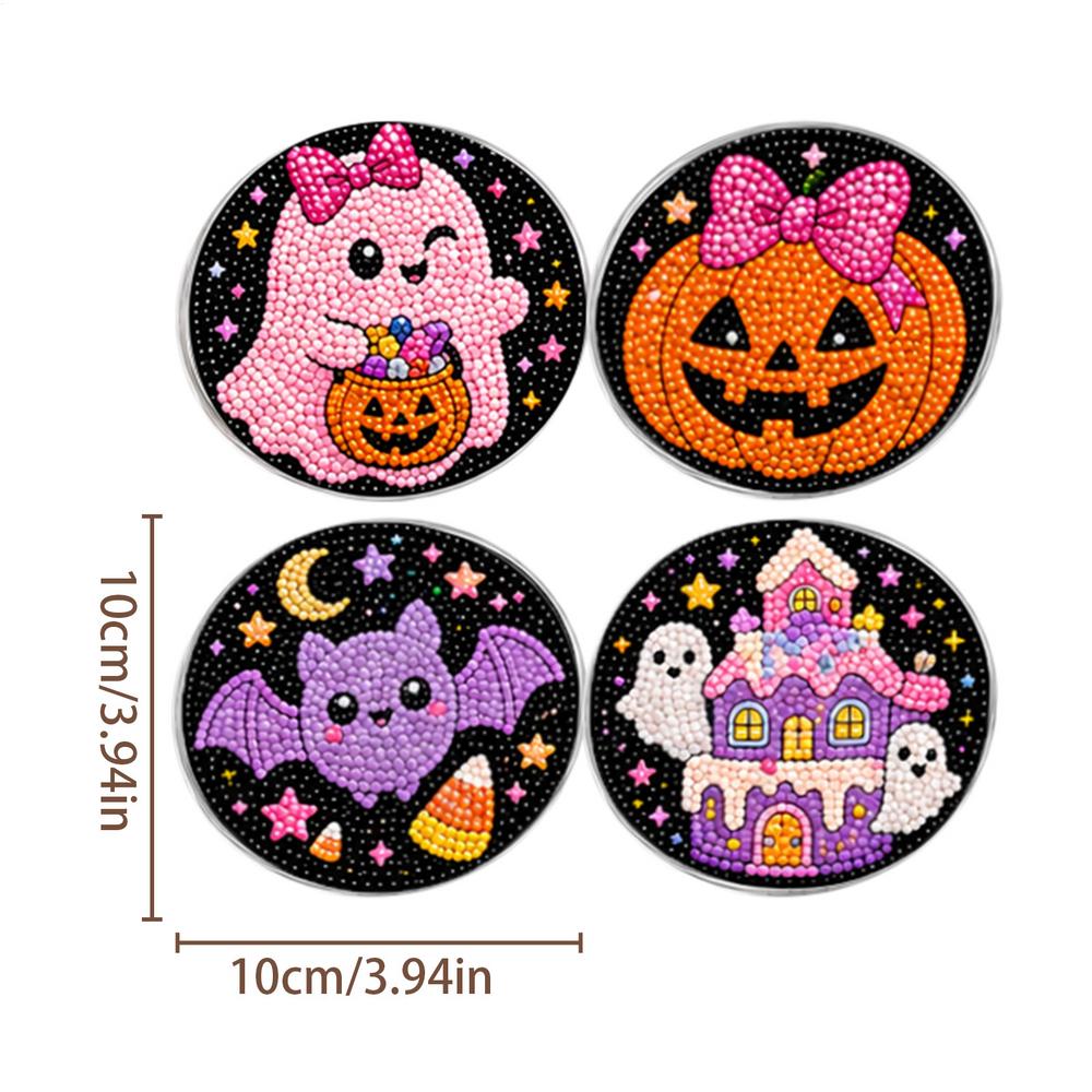 Gem Art For Adults Diy Spooky Ghost Witch Acrylic Non-Slip Coaster Making Cup Coasters Bead Art Craft Kits For Adults Beginners