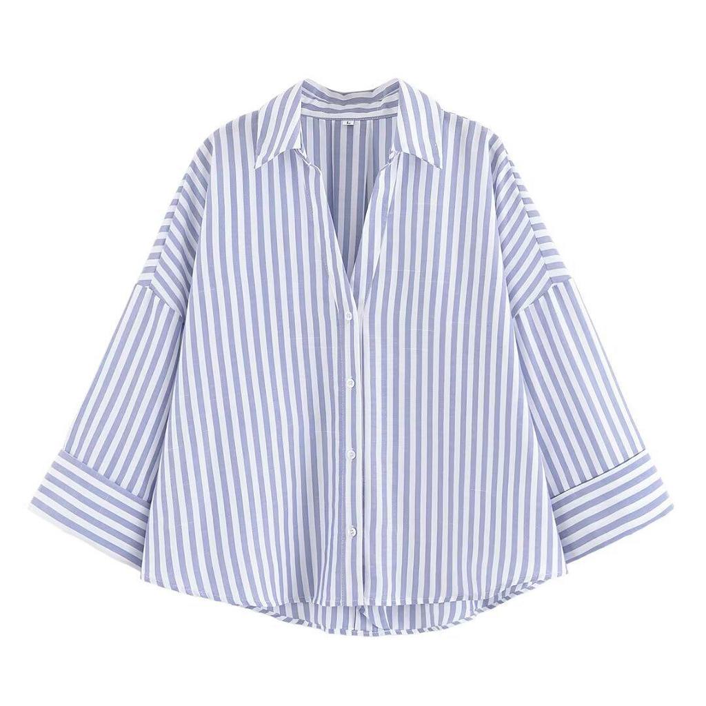 Summer 2025 Women's Slimming Linen Striped Long-Sleeve Shirt