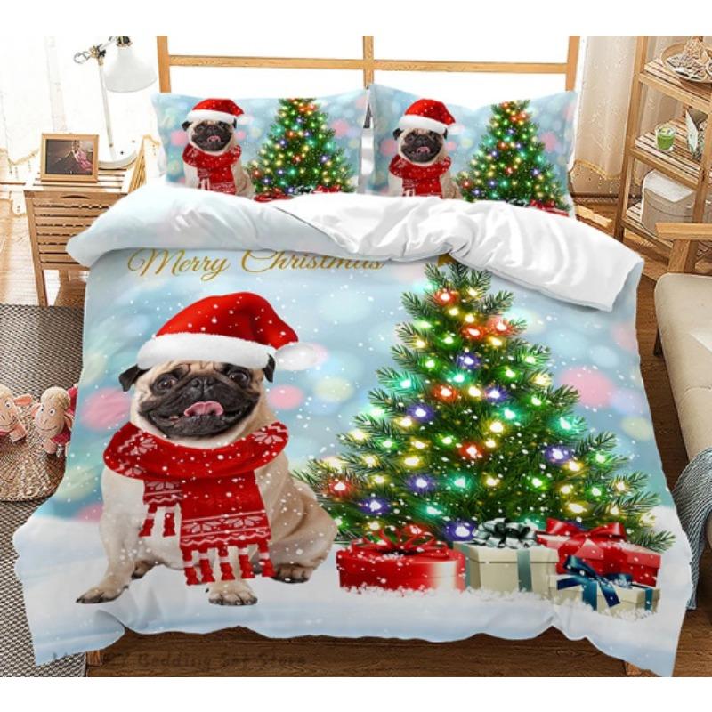 3D Digital Printing Christmas Three-Piece Set, Holiday Decoration Bedding Set