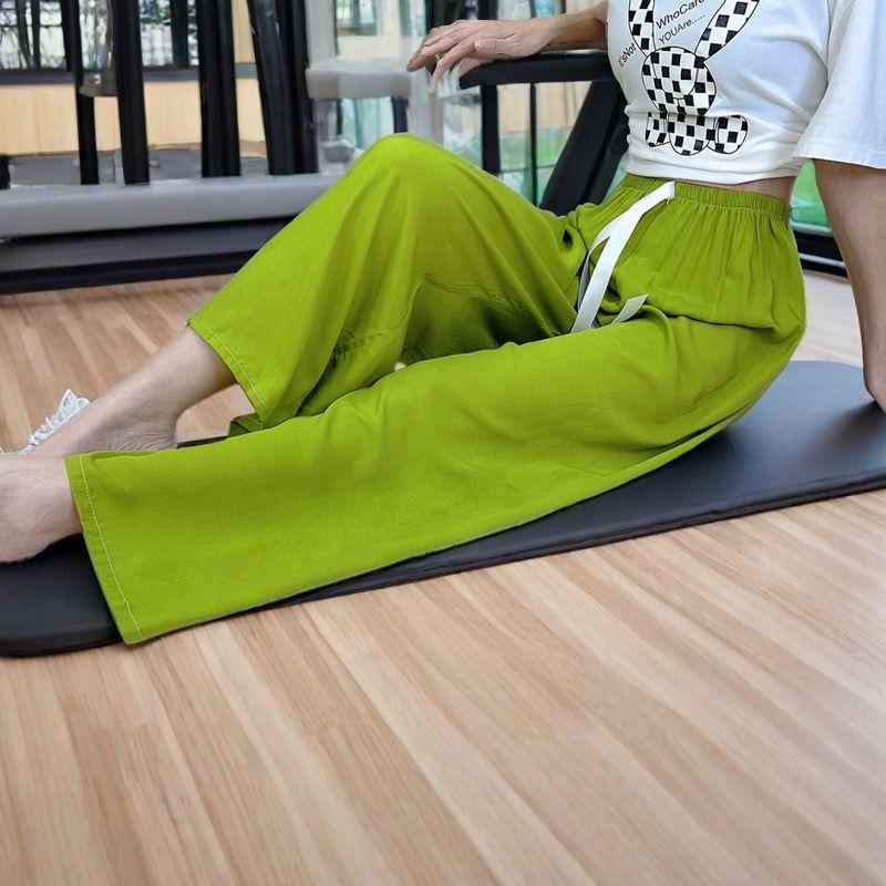 Summer Thin Cotton Rayon Ultra-Light Puff Wide Leg Ankle Pants for Women  Home Pants Plus Size Artificial Cotton Pants