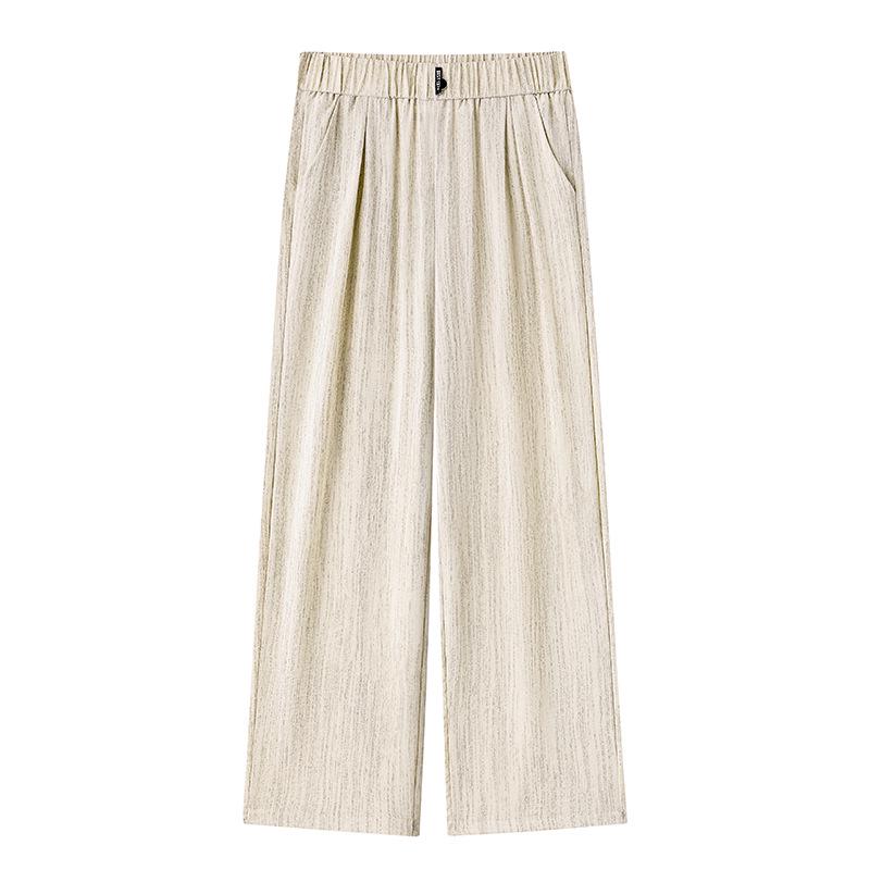 

Women s Slimming Ice Silk Wide-Leg Pants - Casual, Elastic Waist, Straight-Leg, Petite Fit 4XL [140-155 pounds] светло-бежевый