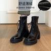 High-Heeled Thick-Soled Versatile Temperament Martin Boots Women'S Waterproof Table Lace-Up Side Zipper Elastic Short Boots