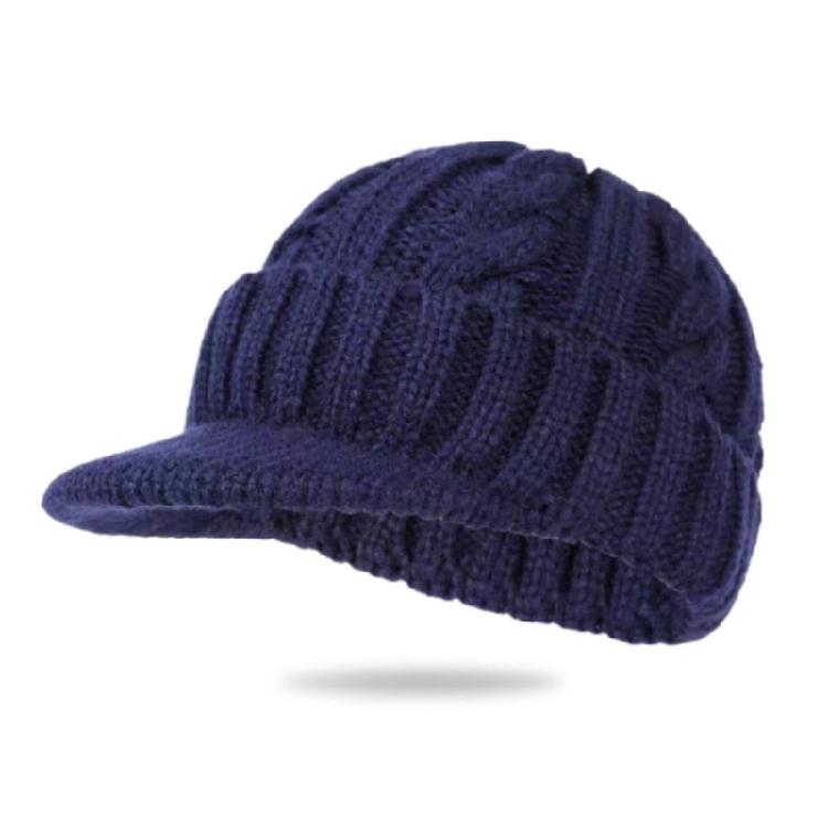 

Windproof Ribbed Knit Beanies Cold Weather Hat Thermal Insulated Mens Ear Protection Cap For Outdoor Use темно-синього кольору