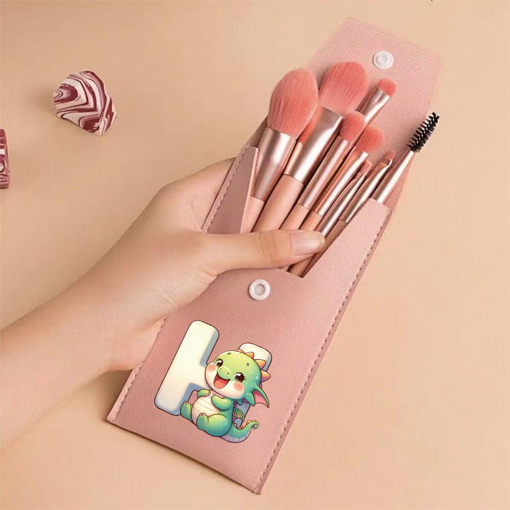 8pcs Pink Professional Makeup Brushes Set Soft Synthetic Bristles With Travel Case For Blush&Eyeshadow Cartoon Animal Pattern
