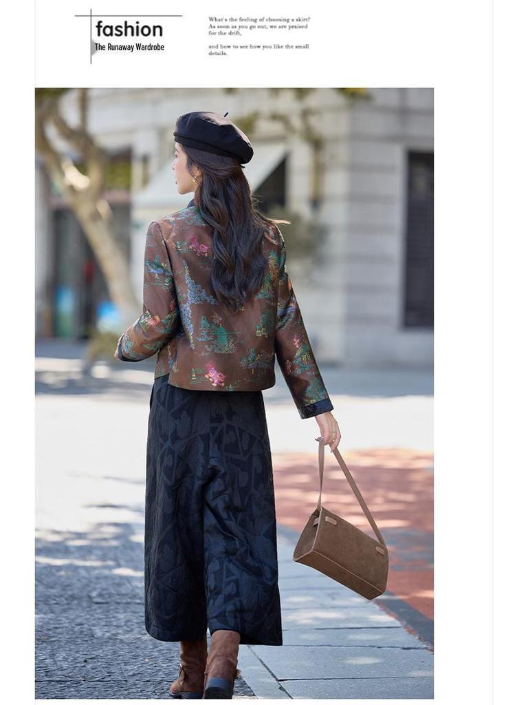 Women's New Chinese Style Jacquard Down Jacket & Wide-Leg Pants Set