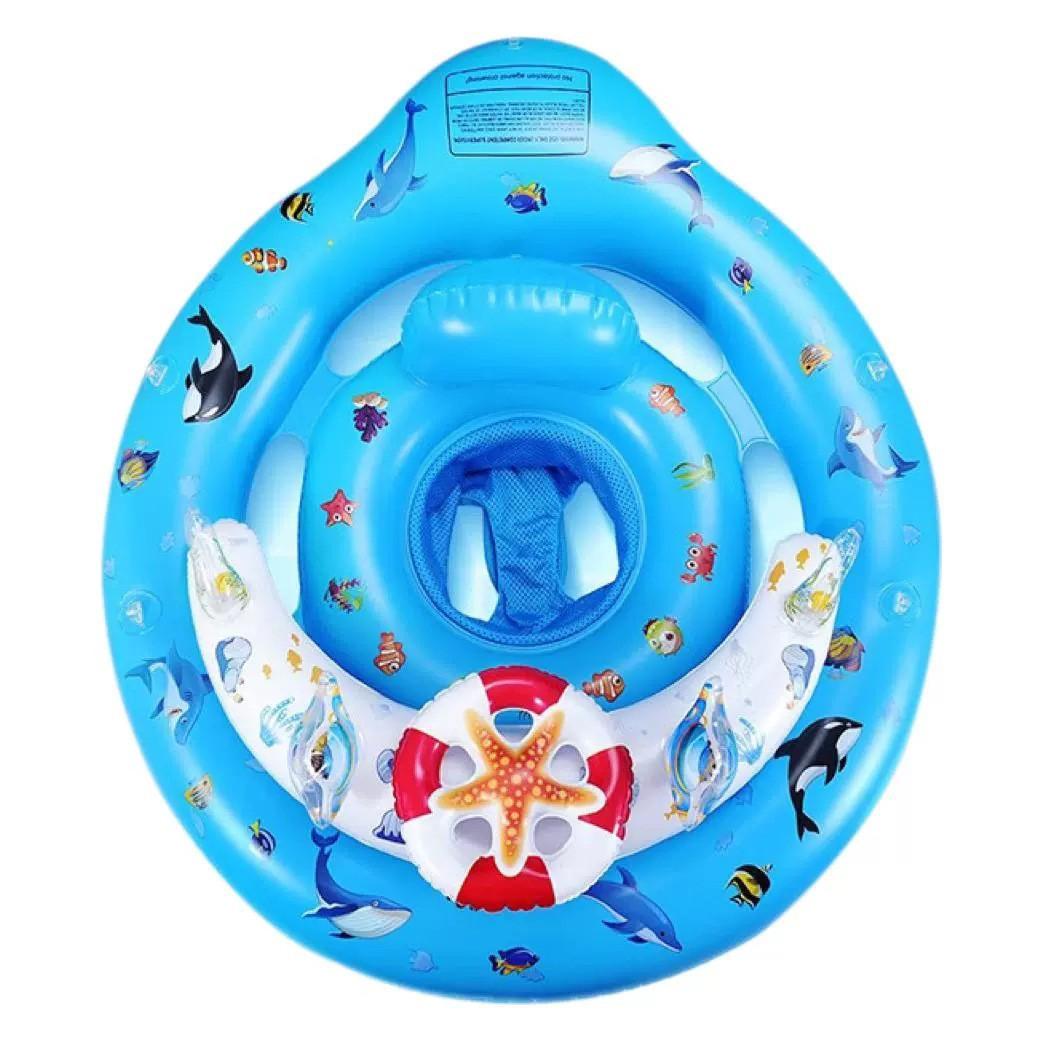 

Надувное детское сиденье для плавания с солнцезащитным козырьком, круг для игр в бассейне и распылитель для малышей, сетчатое сиденье и тема океана синий