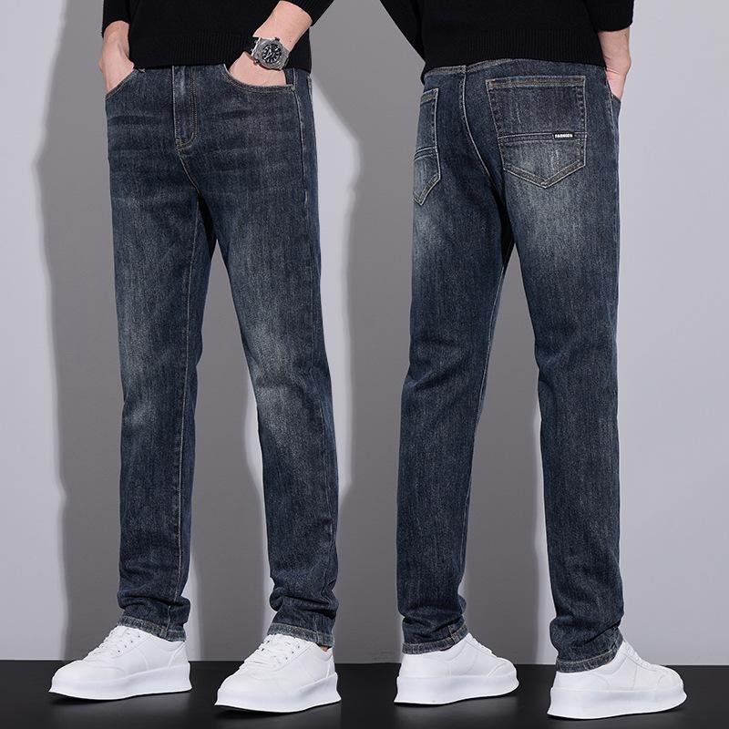 Spring And Autumn Winter New Men'S Thick Jeans Slimming Straight Stretch Business Versatile Long Pants