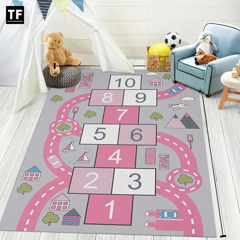 Pink City Carpet for Girls Room Decor Hopscotch Game Kids Play Mat Nursery Living Room Rug Floor Mat Christmas Gift Idea