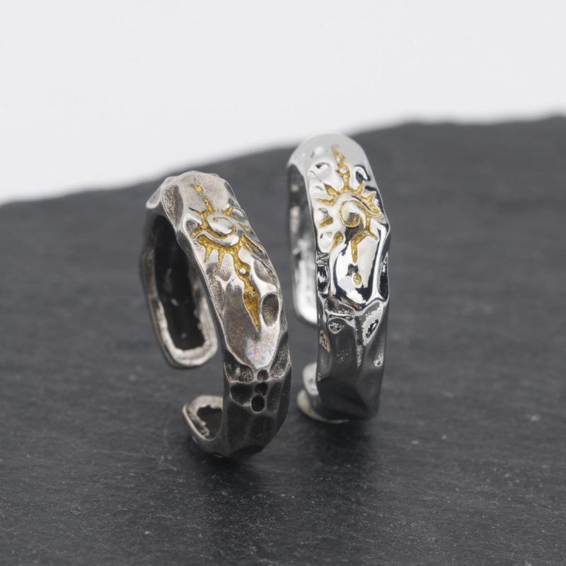 Men's Trendy Retro Wishing Stone Ring: Color Block, Imitation Thai Silver, Adjustable Open Index Finger Ring.
