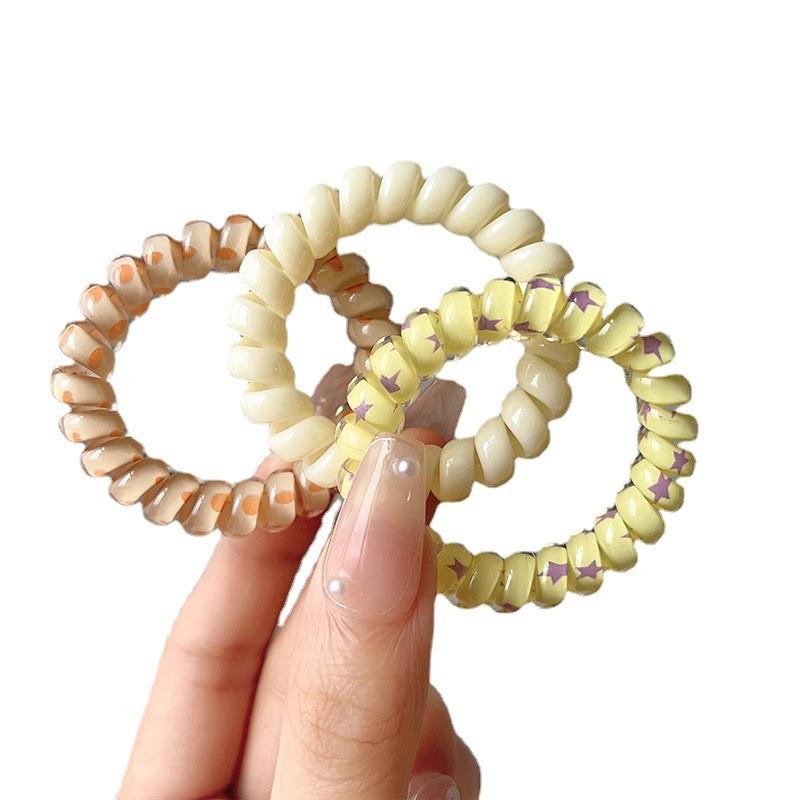 6pcs Set Telephone Cord Scrunchies Spiral Hair Ties Star Spot Glitter Printing Elastic Hair Band Girls Women Hair Accessories