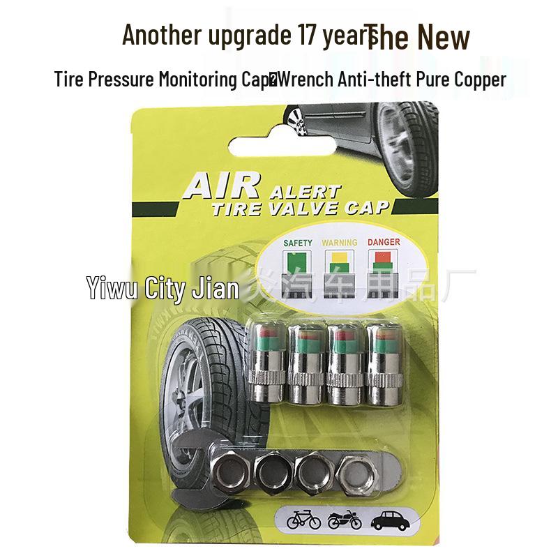 Copper Core Anti-Theft Tire Pressure Monitor Cap - Visual Warning Device and Pressure Detector