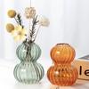 Nordic Style Vertical Striped Glass Gourd Shaped Transparent Glass Vase Desktop Home Office Decoration Housewarming Gift