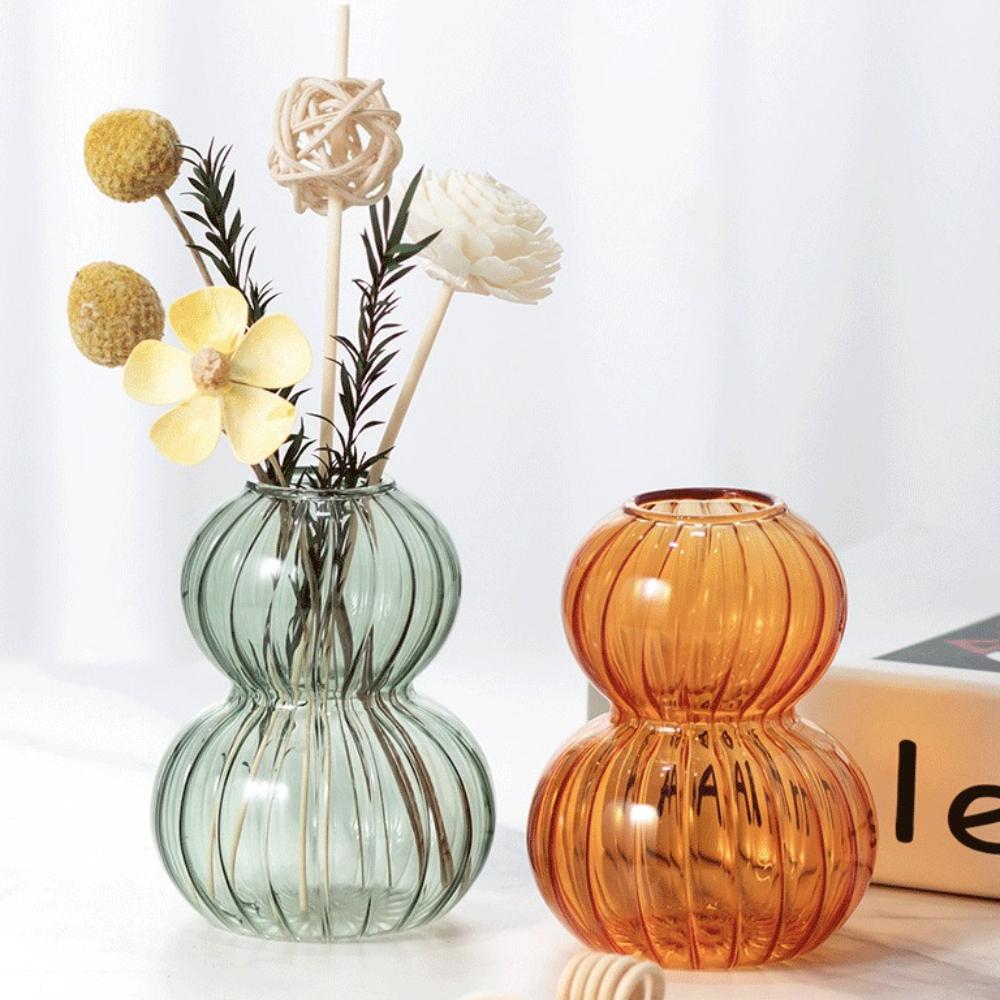 Nordic Style Vertical Striped Glass Gourd Shaped Transparent Glass Vase Desktop Home Office Decoration Housewarming Gift