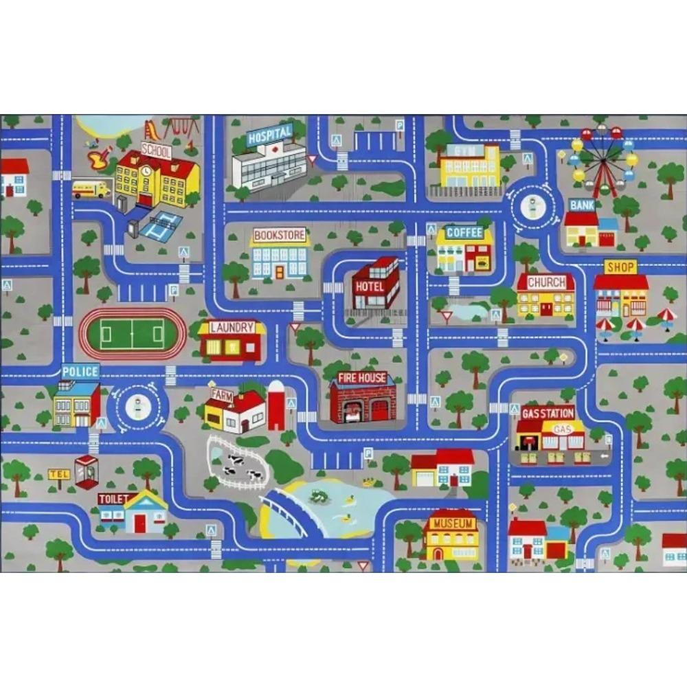 Childrens Traffic Road Play Mat Rug Educational Car Map Floor Carpet for Nursery Bedroom Living Room Decor Washable