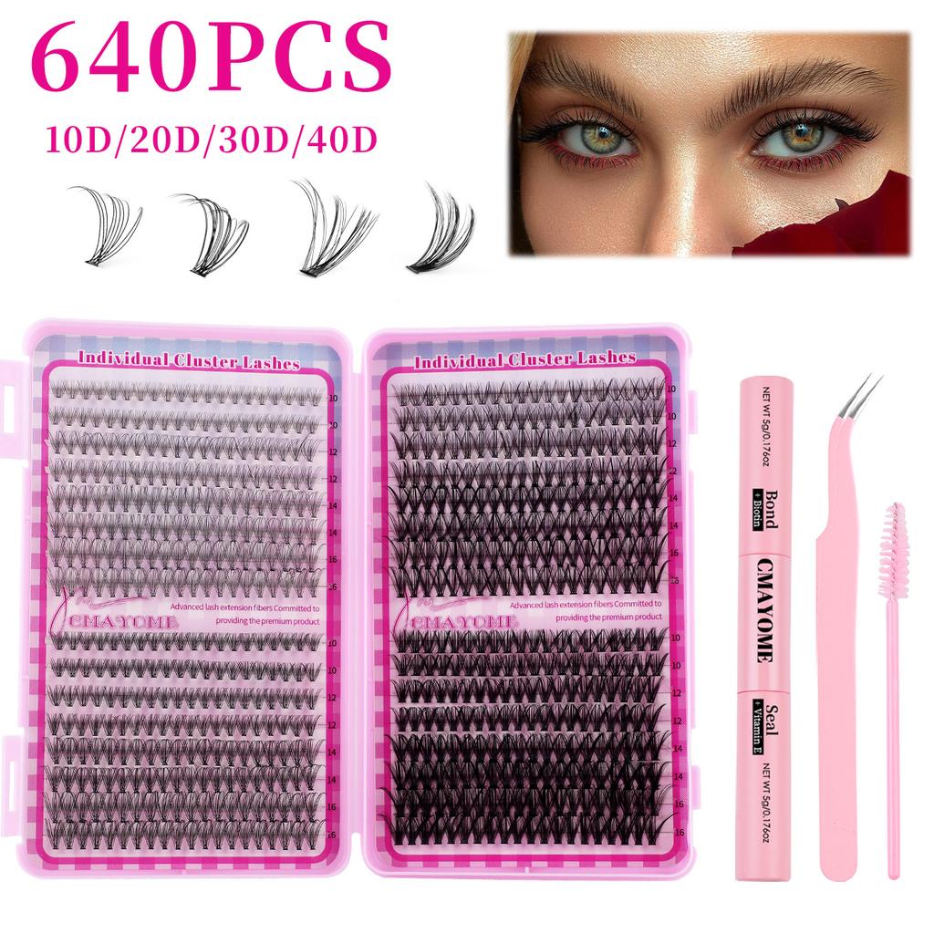 640 Clusters Of Single-Cluster False Eyelashes 10-16Mmdiy Natural Dense D-Curve Self-Grafting