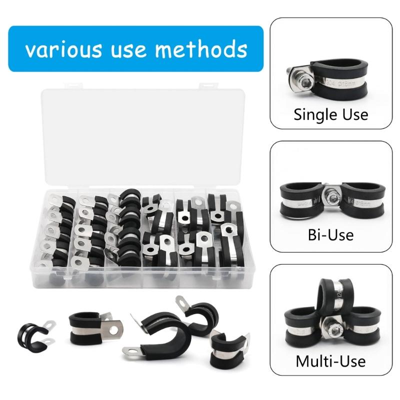 Upgrades Steel Rubber Cushioned Cable Clamps 25pcs Assorted Size Pipe Clip Multipurpose Wire Clamps for Secure Wiring
