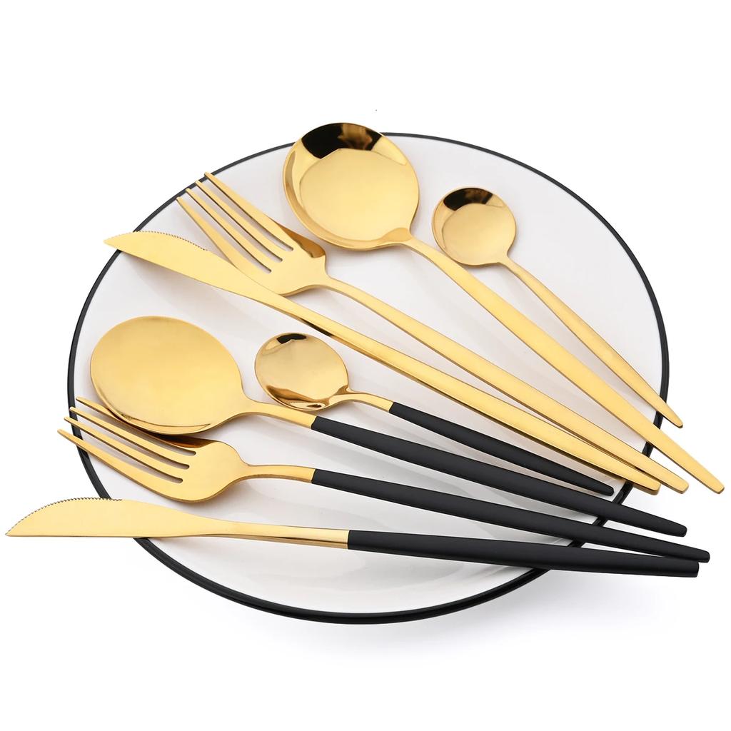 24Pcs Luxury Cutlery Stainless Steel Tableware Mirror Gold Dinnerware Set Western Knife Fork Spoon Flatware Kitchen Silverware