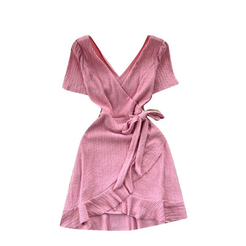 Small Lace-up Waist-Controlled Sweet Lotus Leaf Dress