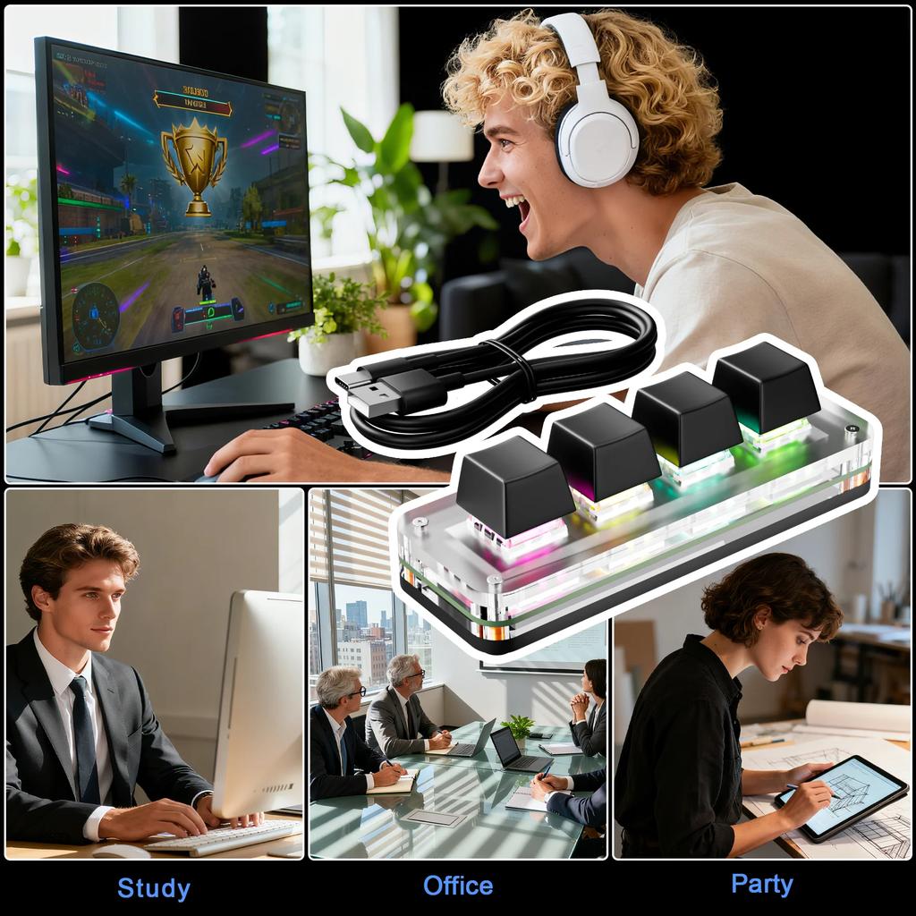 Mini Macro Mechanical Keyboard 4 Keys USB Wired RGB Gaming Custom Programming Portable Keypad Hot Swap Switch for Photoshop