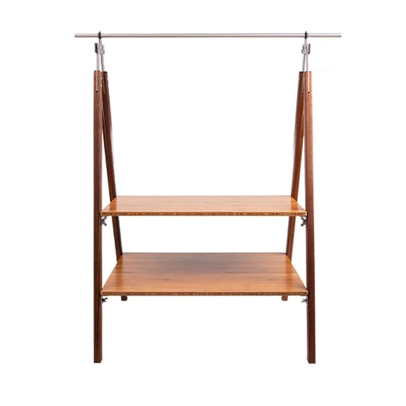 Outdoor 2 Layer Storage Portable Foldable multi-layer Shelf Camping Picnic Folding Table Hiking Picnic Bamboo Tool Rack