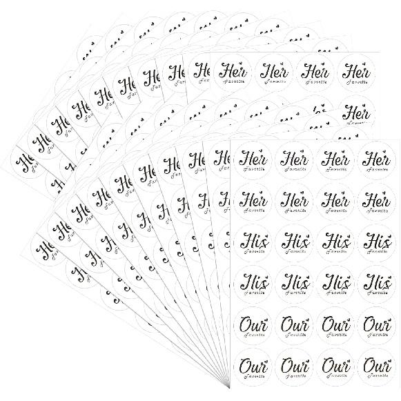 Teling 480 Pcs His Her Our Favorite Stickers 1.6 for Wedding Candy Envelope Party Guest Gift His Her Favorite Stickers Labels White and Black