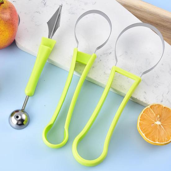 Edelstahl Fruchtkugelausstecher 4-in-1 Melonenkugelausstecher Schnitzwerkzeuge für Wassermelone Cantaloupe Spülmaschinenfest Küchenhelfer