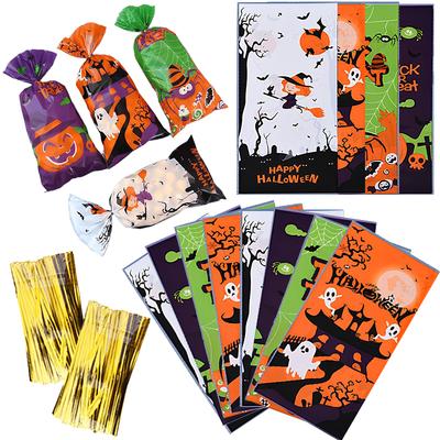 50/100 ST Godispåsar Pumpa Spöke Fladdermus Plastgodispåsar med Vridband Halloweenfest DIY-dekoration Gåvförpackningspåsar ZYF