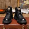 Martin Men's 2024 Thick-Sole Mid-Cut Genuine Leather Boots - British Retro Style for Autumn and Winter