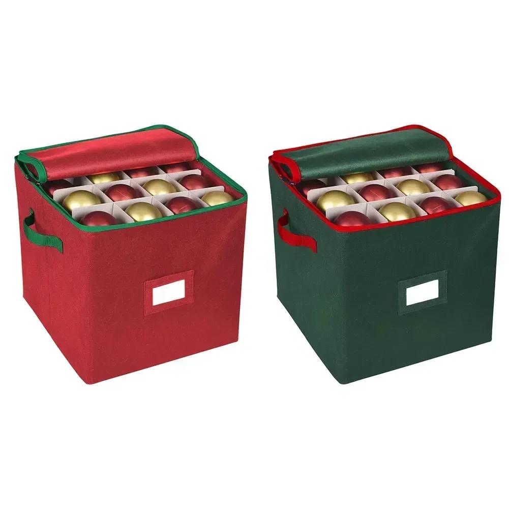 1PC Christmas Bauble Storage Box With Dividers 64-Grid Xmas Storage With Zippered For Christmas Ball Storage Home Decoration