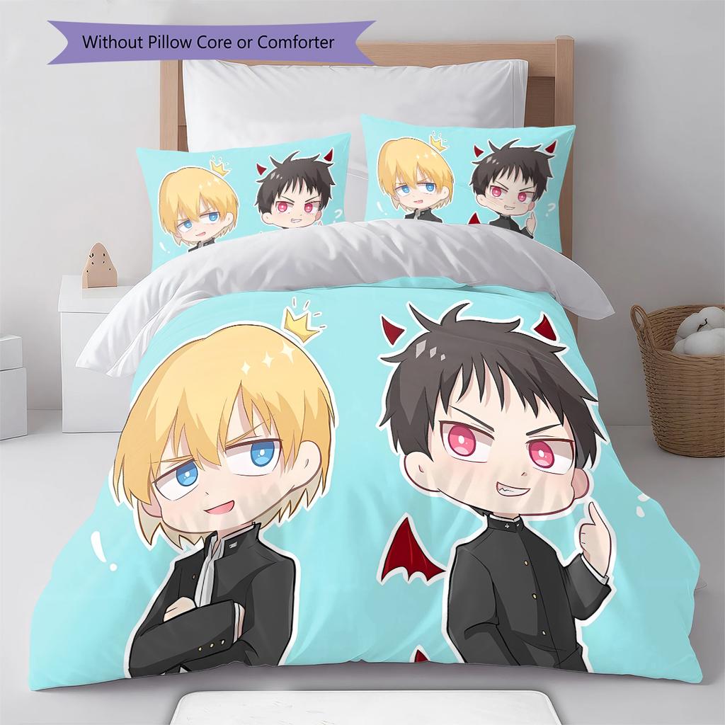 Fire Force Pattern Bedding,Quilt Set Quilt Cover Pillowcase Home Birthday Gift (1 * duvet cover + 2 * pillowcase, without core)