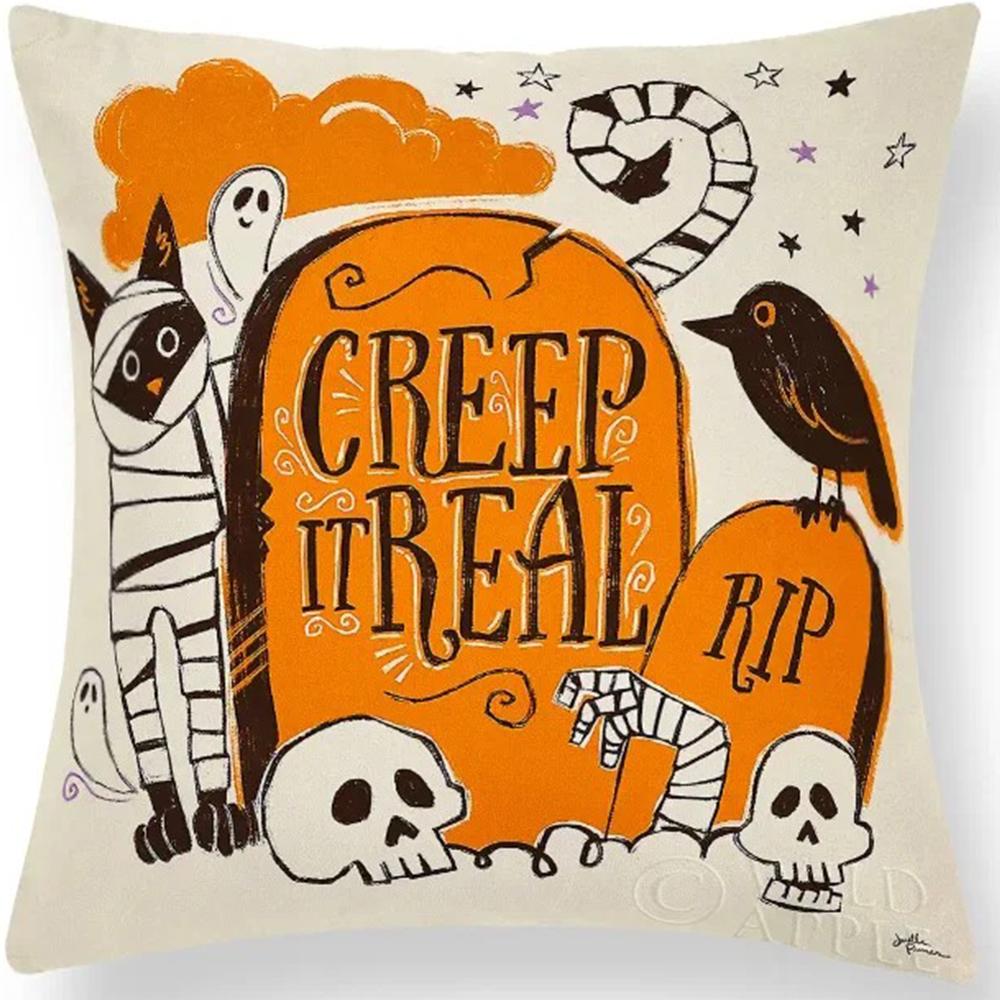 Halloween Dekorativt Kuddfodral Sött Spöke Pumpa Kattmönster Kuddfodral Lämpligt för Hem Vardagsrum Soffa Rum